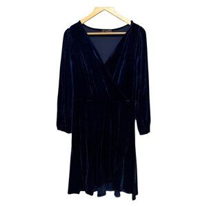 Women's V Neck Velvet, Long Sleeve Wrap Tunic Short Dress W/pockets
